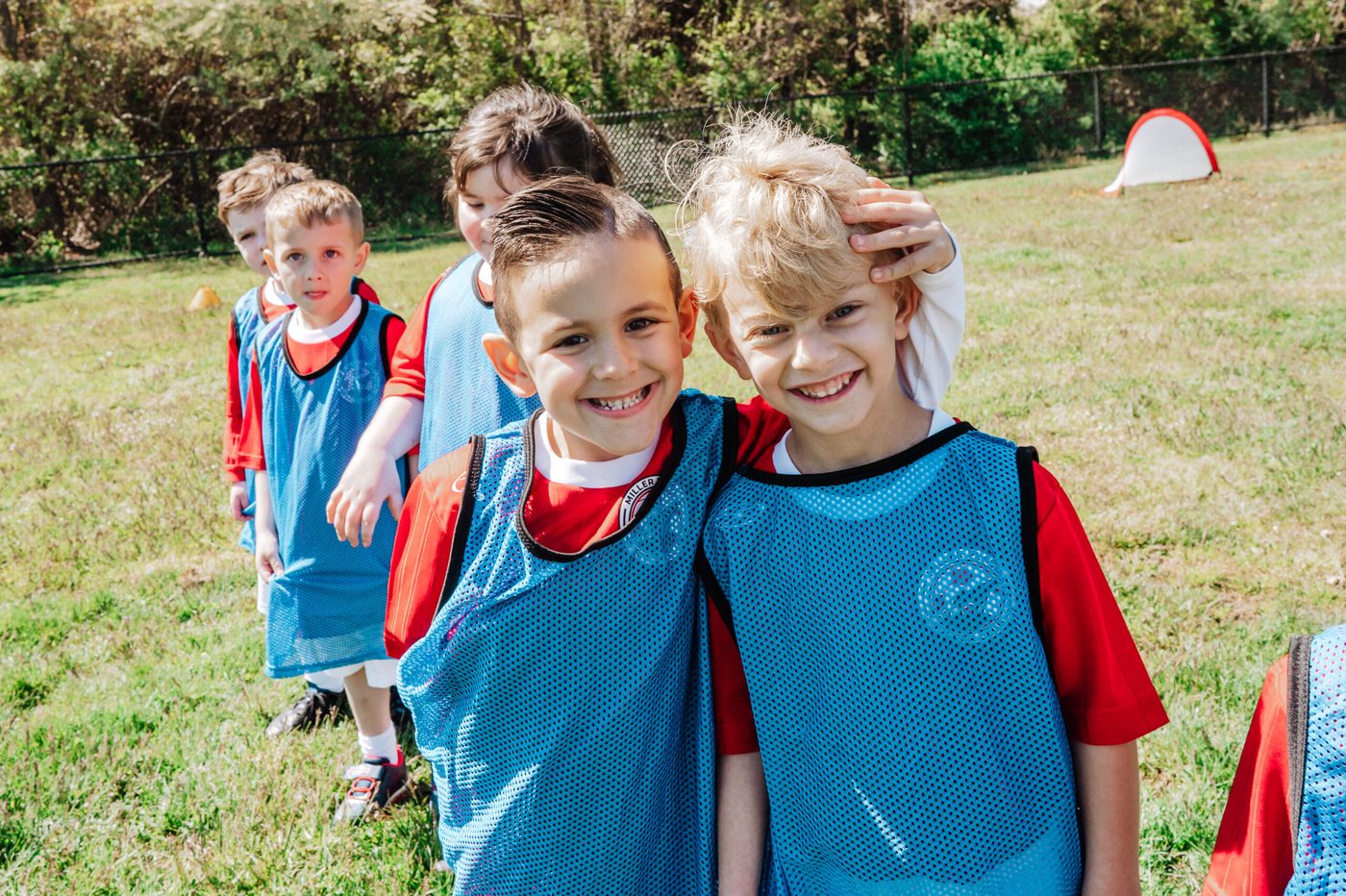 Kids playing in the Intramural soccer program